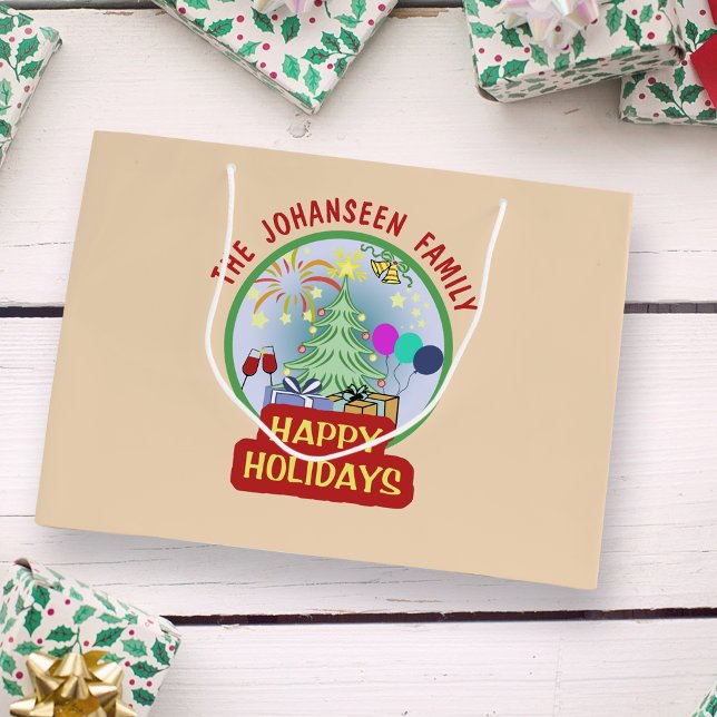 Happy Holidays Elegant Christmas Children Festive Large Gift Bag (Creator Uploaded)