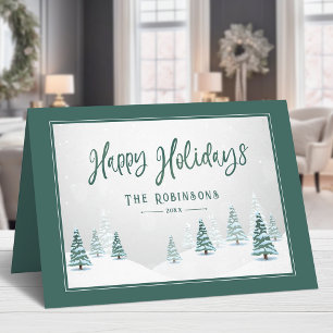 Happy Holidays Elegant Country Winter Spruce Trees Holiday Card
