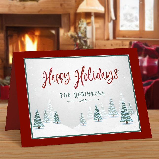 Happy Holidays Elegant Country Winter Spruce Trees Holiday Card (Available in high quality print or digital download for quick text messaging, email or self print.)