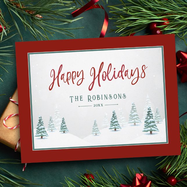 Happy Holidays Elegant Country Winter Spruce Trees Holiday Postcard (Creator Uploaded)