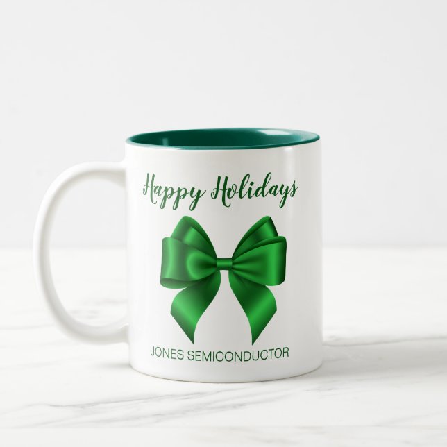 Happy Holidays Elegant Green  Two-Tone Coffee Mug (Left)