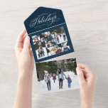 Happy holidays elegant photo collage navy trifold all in one invitation<br><div class="desc">Send one of a kind holiday greetings with this unique trifold photo card. Featuring an elegant type treatment saying "Happy Holidays" along with a collage of seven photos, this design also features a detachable section with a single photo. Include a family update on the back. Best of all, this can...</div>