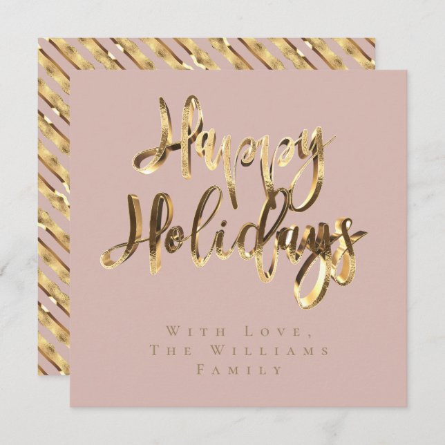 Happy Holidays Elegant Pink Rose Gold Christmas Holiday Card (Front/Back)