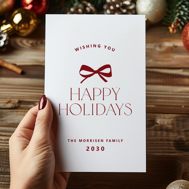 Happy Holidays elegant red bow Christmas non-photo Holiday Card (Creator Uploaded)