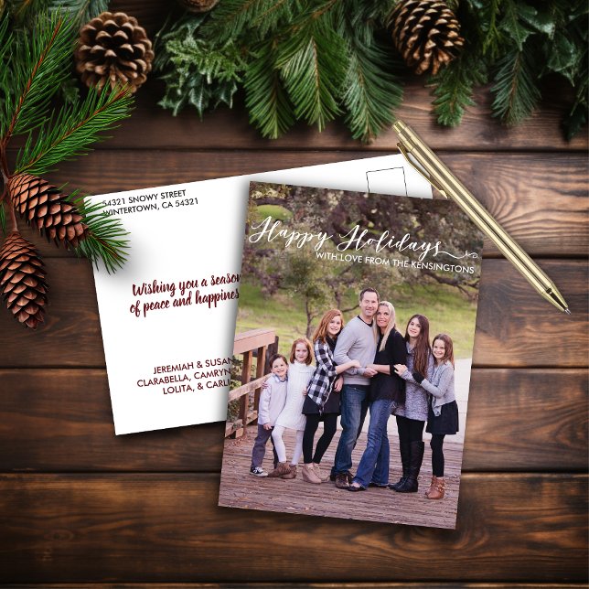 Happy Holidays Elegant Typography Family Photo Holiday Postcard (Happy Holidays Elegant Typography Family Photo Holiday Postcard)