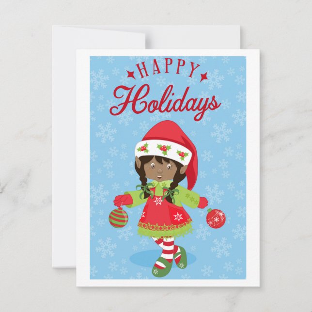 Happy Holidays Elf Girl Holiday Card (Front)