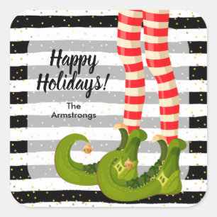 Happy Holidays Elf Legs Square Sticker