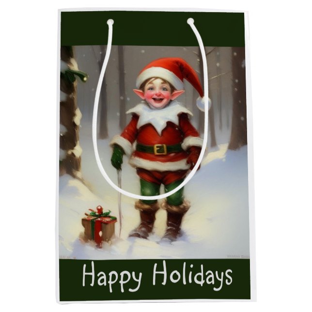 Happy Holidays Elf Medium Gift Bag (Front)