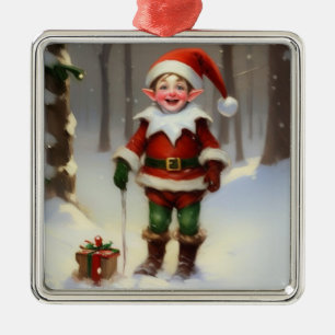Happy Holidays Elf Metal Ornament