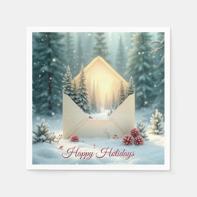 Happy Holidays Envelope Winter Forest Napkin (Front)