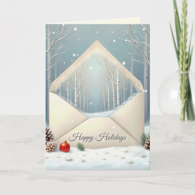 Happy Holidays Envelope With Birch Trees Holiday Card (Front)