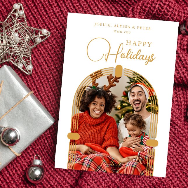 Happy Holidays Exquisite Golden Dome Arch Photo Holiday Card (Happy Holidays Exquisite Fake Golden Dome Arch Photo Holiday Card with Envelope.)