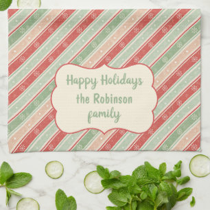 Happy Holidays Family Name Christmas Tea Towel