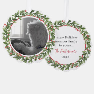 Happy Holidays Family Name Photo Festive Paper Tree Decoration Card