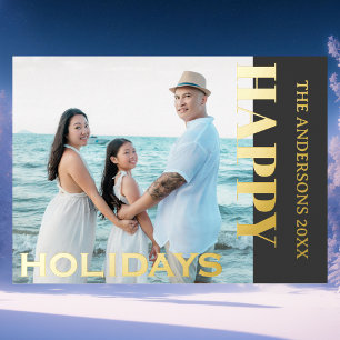Happy Holidays Family Photo Classic Charcoal Grey Foil Holiday Card