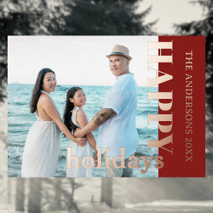 Happy Holidays Family Photo Classic Deep Burgundy Foil Holiday Card