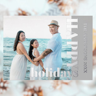 Happy Holidays Family Photo Classic Light Gray Foil Holiday Card