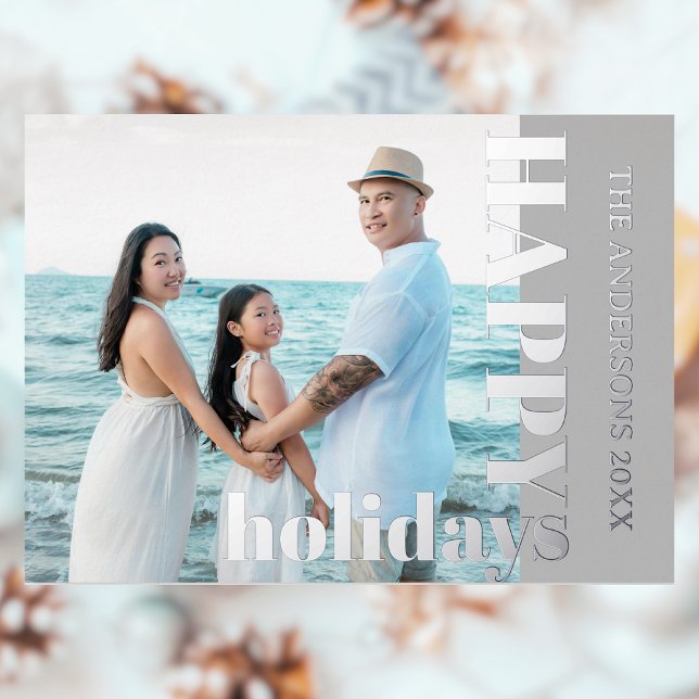 Happy Holidays Family Photo | Classic Light Grey Foil Holiday Card (Creator Uploaded)