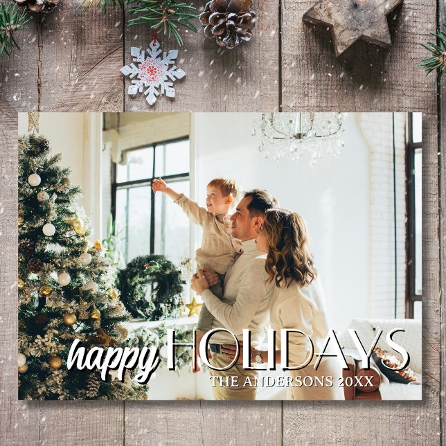 Happy Holidays Family Photo Classic Light Grey Hol Holiday Card (Creator Uploaded)