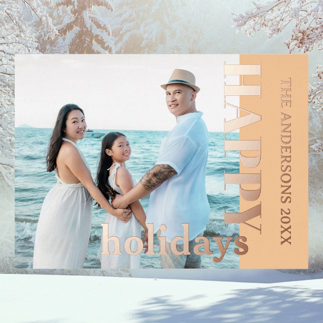 Happy Holidays Family Photo | Classic Warm Peach Foil Holiday Card (Creator Uploaded)