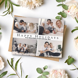 happy holidays,family photo collage,classic script postcard