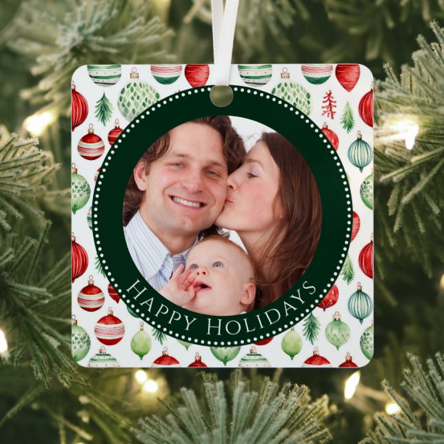 Happy Holidays Family Photo Keepsake Metal Tree Decoration (Insitu)