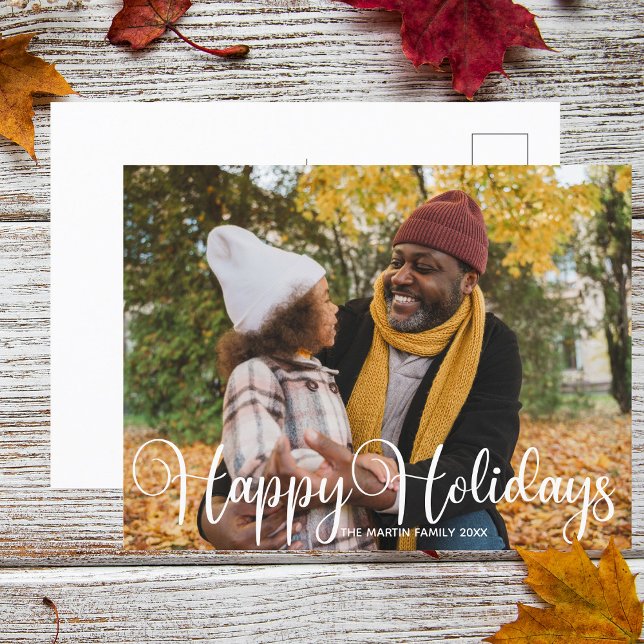 Happy Holidays Family Photo Modern Minimalist Chic Postcard (Creator Uploaded)