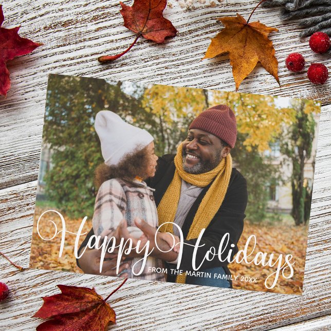 Happy Holidays Family Photo Modern Script Overlay Holiday Card (Creator Uploaded)