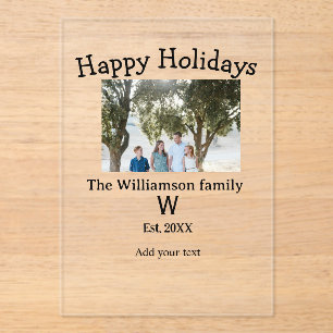 Happy holidays family photo renuion name letter ye acrylic invitations