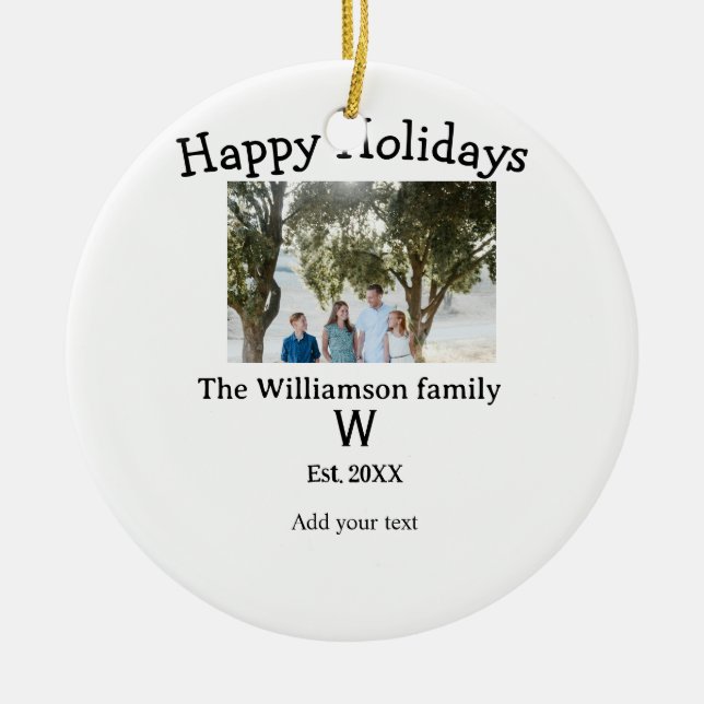 Happy holidays family photo renuion name letter ye ceramic ornament (Front)