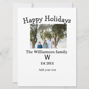 Happy holidays family photo renuion name letter ye holiday card