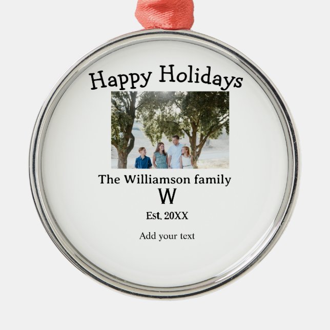 Happy holidays family photo renuion name letter ye metal ornament (Front)