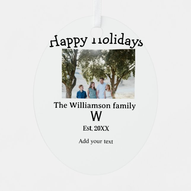 Happy holidays family photo renuion name letter ye metal tree decoration (Front)