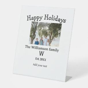 Happy holidays family photo renuion name letter ye pedestal sign