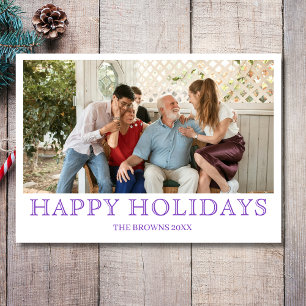 Happy Holidays Family Photo Simple Deep Amethyst Holiday Card