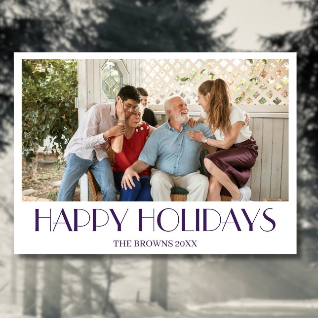 Happy Holidays Family Photo Simple Midnight Purple Holiday Card (Creator Uploaded)