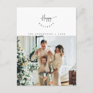 Happy Holidays, Family Photo Smiling Modern Script Postcard