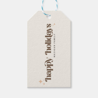 Happy Holidays Family Retro Script Christmas Gift Tags