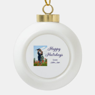 Happy holidays father son Christmas family gifts m Ceramic Ball Christmas Ornament