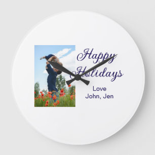 Happy holidays father son Christmas family gifts m Large Clock