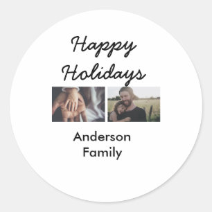 Happy holidays father son Christmas photo family n Classic Round Sticker