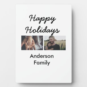 Happy holidays father son Christmas photo family n Plaque