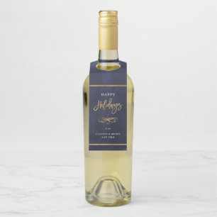 Happy Holidays Faux Gold Foil Corporate Gift Bottle Tag