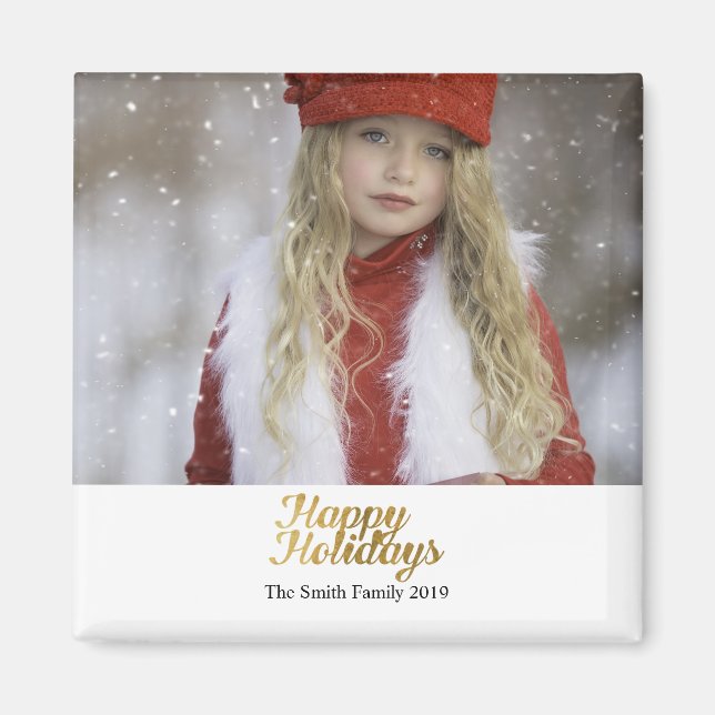 Happy Holidays Faux Gold Script Christmas Magnet (Front)