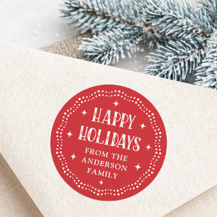 Happy Holidays festive font cute dot border red Classic Round Sticker