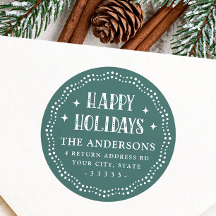 Happy Holidays festive font dot border pine green Classic Round Sticker