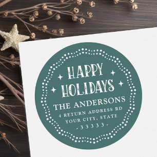 Happy Holidays festive font dot border pine green Classic Round Sticker