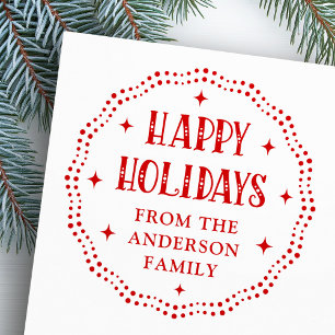 Happy Holidays festive font dot border red Rubber Stamp