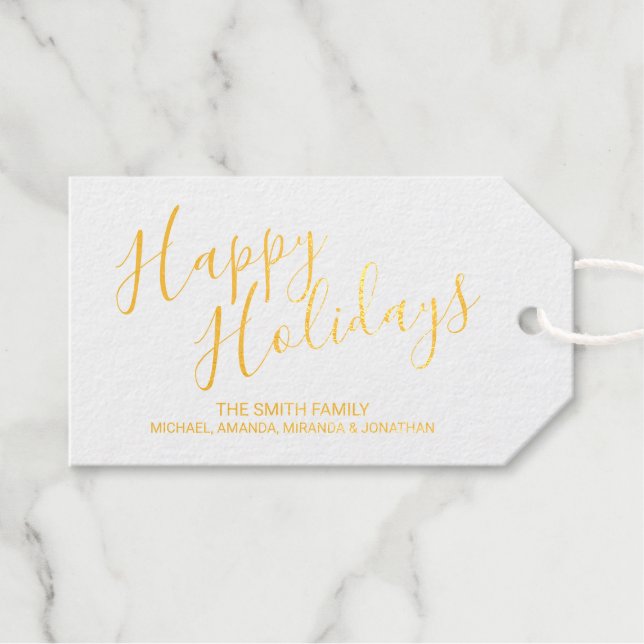 'Happy Holidays' Festive Gold Gift Tags (Front (Horizontal))
