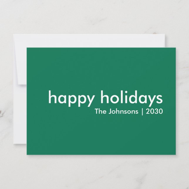 Happy Holidays | Festive Green Modern Minimalist Holiday Card (Front)